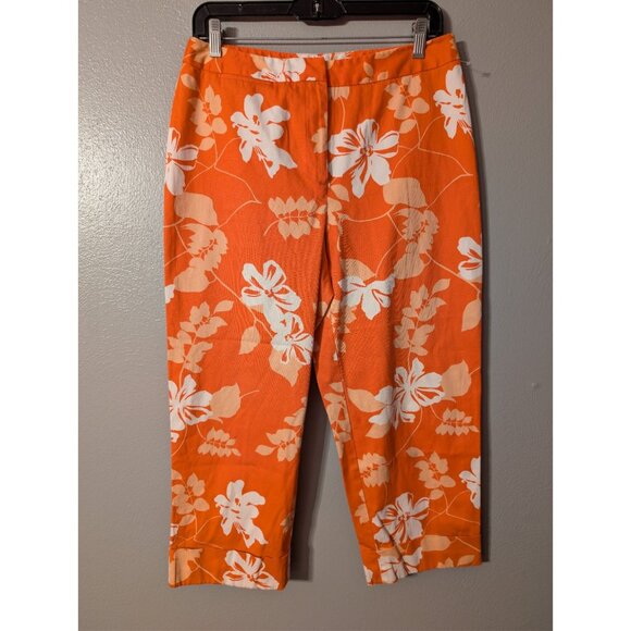 Vintage Rafaella Capri Pants Women's 10  Orange Floral Tropical Stretch - Picture 2 of 5